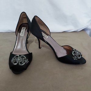 Badgley Mischka Black Satin Rhinestone Heels 10M